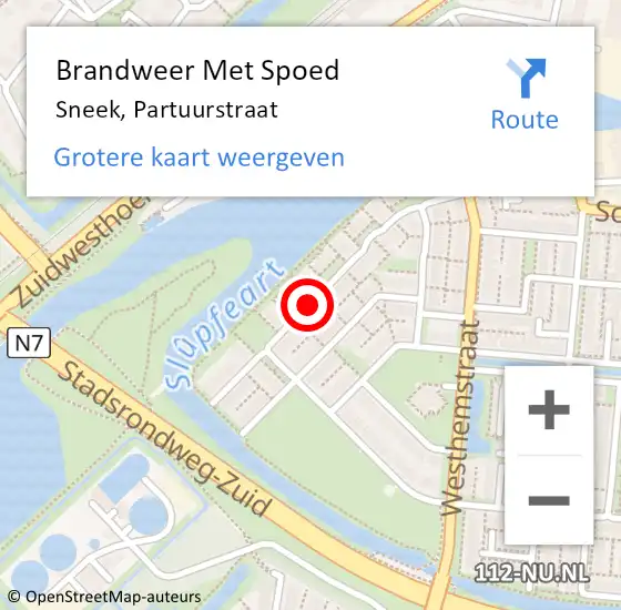 Locatie op kaart van de 112 melding: Brandweer Met Spoed Naar Sneek, Partuurstraat op 19 september 2018 17:03