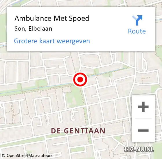 Locatie op kaart van de 112 melding: Ambulance Met Spoed Naar Son, Elbelaan op 19 september 2018 17:51