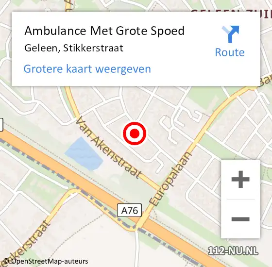 Locatie op kaart van de 112 melding: Ambulance Met Grote Spoed Naar Geleen, Stikkerstraat op 9 maart 2014 15:37