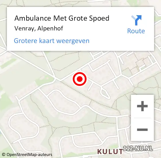 Locatie op kaart van de 112 melding: Ambulance Met Grote Spoed Naar Venray, Alpenhof op 19 september 2018 17:57