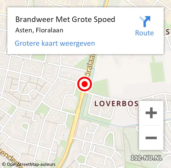 Locatie op kaart van de 112 melding: Brandweer Met Grote Spoed Naar Asten, Floralaan op 19 september 2018 20:31