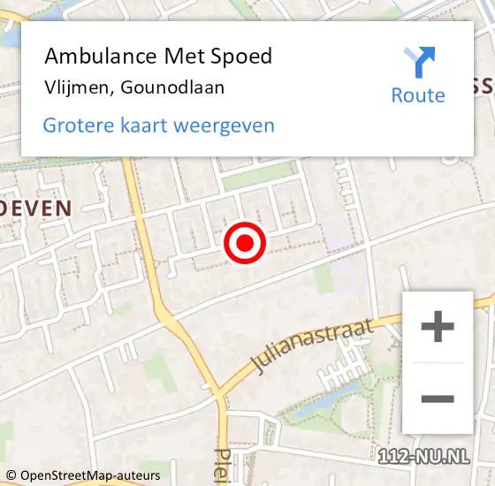 Locatie op kaart van de 112 melding: Ambulance Met Spoed Naar Vlijmen, Gounodlaan op 19 september 2018 21:39