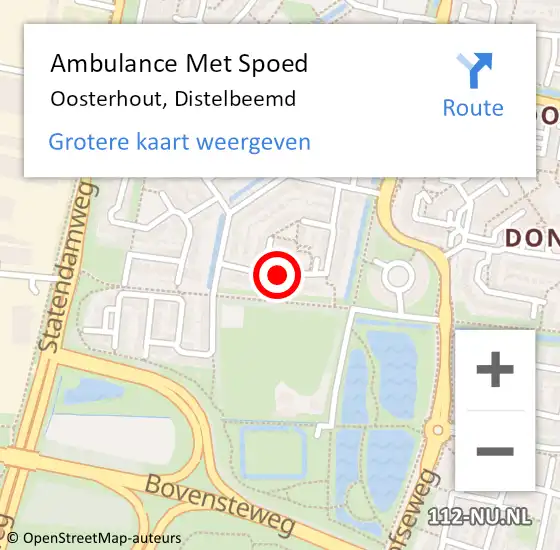 Locatie op kaart van de 112 melding: Ambulance Met Spoed Naar Oosterhout, Distelbeemd op 19 september 2018 22:22