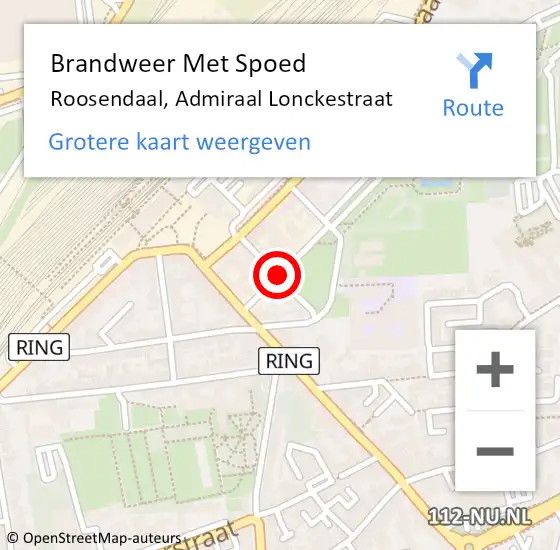 Locatie op kaart van de 112 melding: Brandweer Met Spoed Naar Roosendaal, Admiraal Lonckestraat op 19 september 2018 23:21