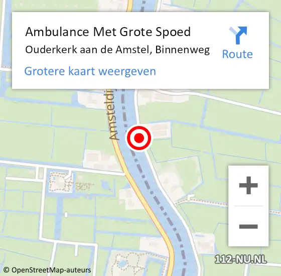 Locatie op kaart van de 112 melding: Ambulance Met Grote Spoed Naar Ouderkerk aan de Amstel, Binnenweg op 19 september 2018 23:33