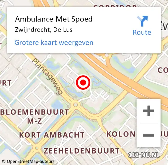 Locatie op kaart van de 112 melding: Ambulance Met Spoed Naar Zwijndrecht, De Lus op 19 september 2018 23:40