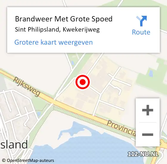 Locatie op kaart van de 112 melding: Brandweer Met Grote Spoed Naar Sint Philipsland, Kwekerijweg op 20 september 2018 01:45