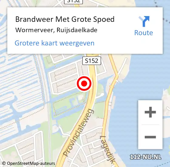 Locatie op kaart van de 112 melding: Brandweer Met Grote Spoed Naar Wormerveer, Ruijsdaelkade op 20 september 2018 02:11