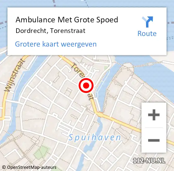 Locatie op kaart van de 112 melding: Ambulance Met Grote Spoed Naar Dordrecht, Torenstraat op 20 september 2018 03:56