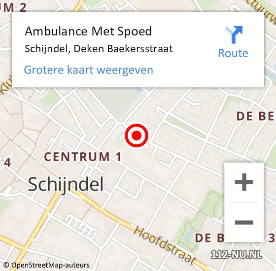 Locatie op kaart van de 112 melding: Ambulance Met Spoed Naar Schijndel, Deken Baekersstraat op 20 september 2018 03:59