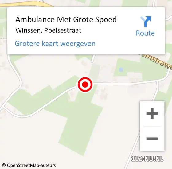 Locatie op kaart van de 112 melding: Ambulance Met Grote Spoed Naar Winssen, Poelsestraat op 20 september 2018 03:59
