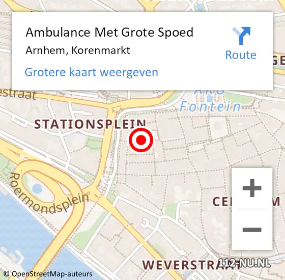 Locatie op kaart van de 112 melding: Ambulance Met Grote Spoed Naar Arnhem, Korenmarkt op 20 september 2018 04:04