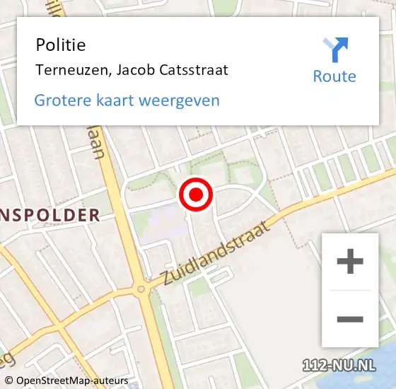 Locatie op kaart van de 112 melding: Politie Terneuzen, Jacob Catsstraat op 20 september 2018 08:40