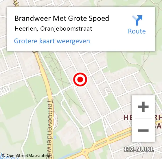 Locatie op kaart van de 112 melding: Brandweer Met Grote Spoed Naar Heerlen, Oranjeboomstraat op 20 september 2018 08:47