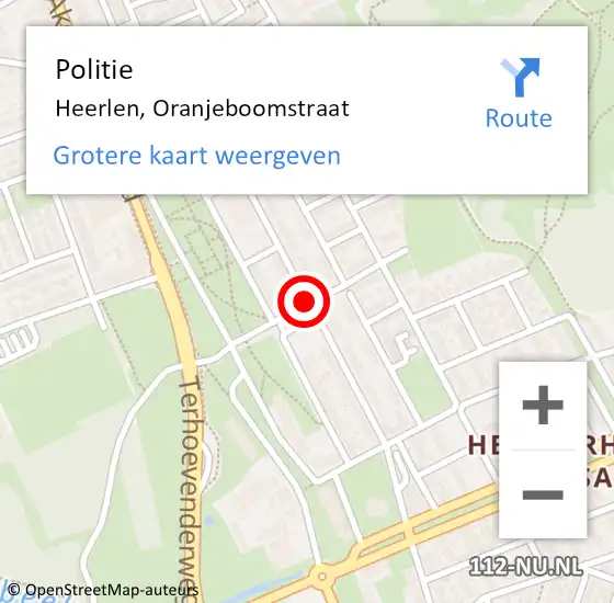 Locatie op kaart van de 112 melding: Politie Heerlen, Oranjeboomstraat op 20 september 2018 08:49