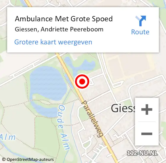 Locatie op kaart van de 112 melding: Ambulance Met Grote Spoed Naar Giessen, Andriette Peereboom op 24 september 2013 20:52