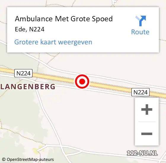 Locatie op kaart van de 112 melding: Ambulance Met Grote Spoed Naar Ede, N224 op 20 september 2018 11:35