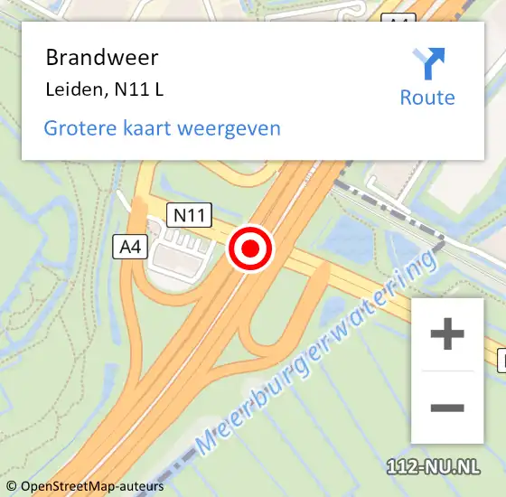 Locatie op kaart van de 112 melding: Brandweer Leiden, N11 op 20 september 2018 11:51