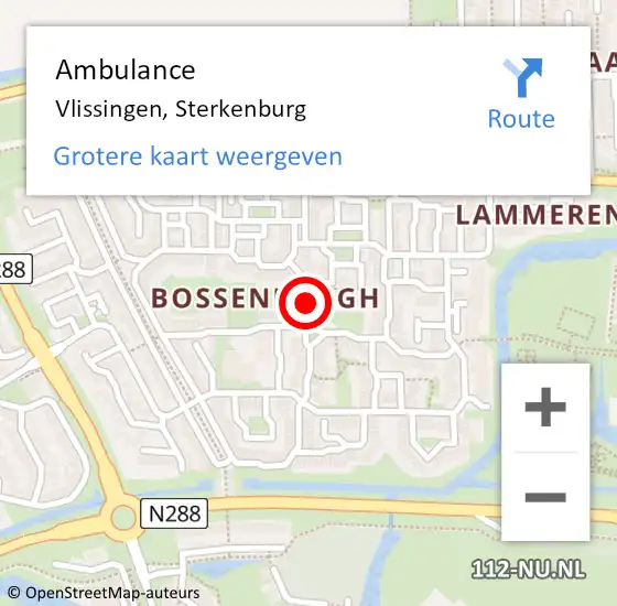 Locatie op kaart van de 112 melding: Ambulance Vlissingen, Sterkenburg op 20 september 2018 12:57