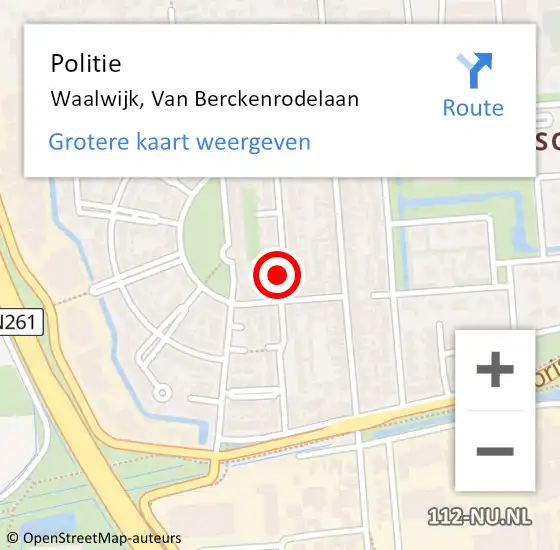 Locatie op kaart van de 112 melding: Politie Waalwijk, Van Berckenrodelaan op 20 september 2018 12:59