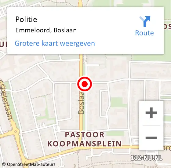 Locatie op kaart van de 112 melding: Politie Emmeloord, Boslaan op 20 september 2018 13:17