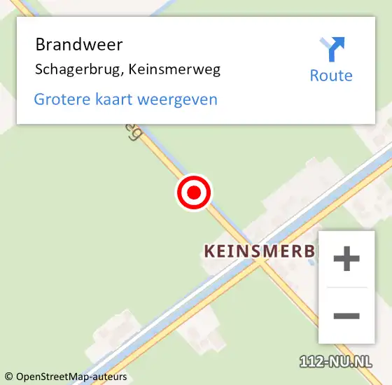 Locatie op kaart van de 112 melding: Brandweer Schagerbrug, Keinsmerweg op 20 september 2018 14:28