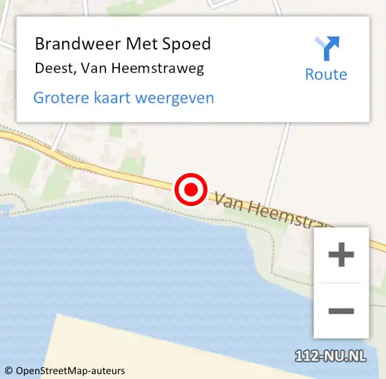 Locatie op kaart van de 112 melding: Brandweer Met Spoed Naar Deest, Van Heemstraweg op 20 september 2018 14:33