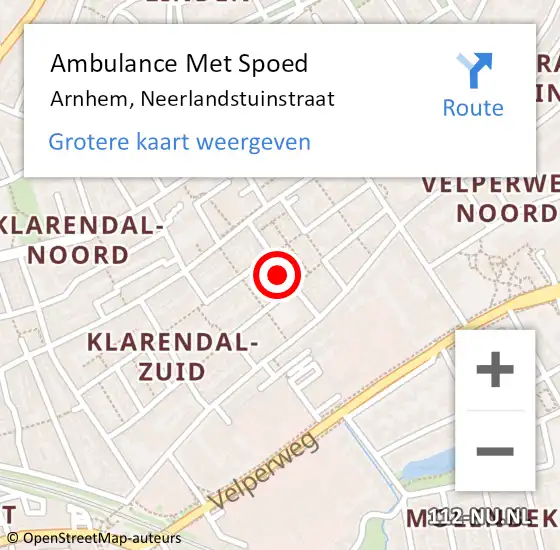 Locatie op kaart van de 112 melding: Ambulance Met Spoed Naar Arnhem, Neerlandstuinstraat op 20 september 2018 15:32