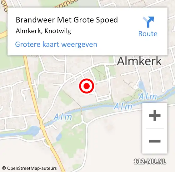 Locatie op kaart van de 112 melding: Brandweer Met Grote Spoed Naar Almkerk, Knotwilg op 20 september 2018 16:41