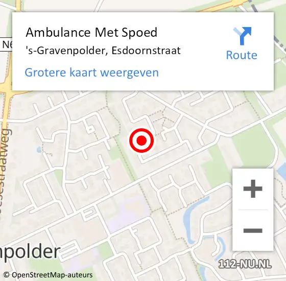 Locatie op kaart van de 112 melding: Ambulance Met Spoed Naar 's-Gravenpolder, Esdoornstraat op 20 september 2018 16:57