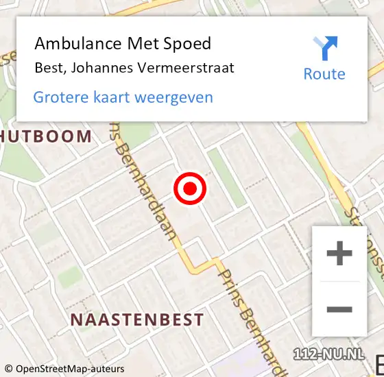 Locatie op kaart van de 112 melding: Ambulance Met Spoed Naar Best, Johannes Vermeerstraat op 20 september 2018 17:07