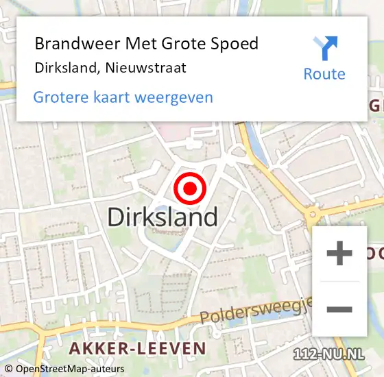 Locatie op kaart van de 112 melding: Brandweer Met Grote Spoed Naar Dirksland, Nieuwstraat op 20 september 2018 18:01