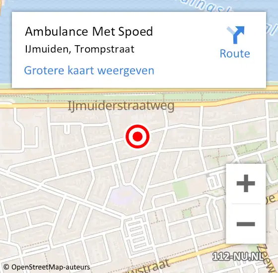 Locatie op kaart van de 112 melding: Ambulance Met Spoed Naar IJmuiden, Trompstraat op 20 september 2018 20:27