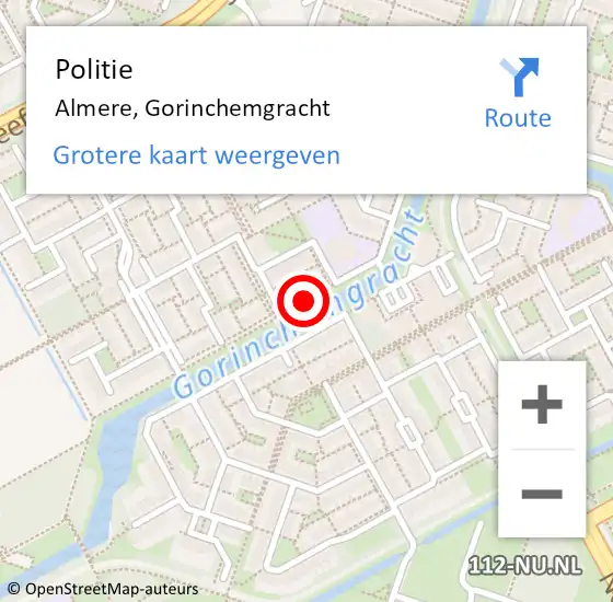 Locatie op kaart van de 112 melding: Politie Almere, Gorinchemgracht op 20 september 2018 20:44