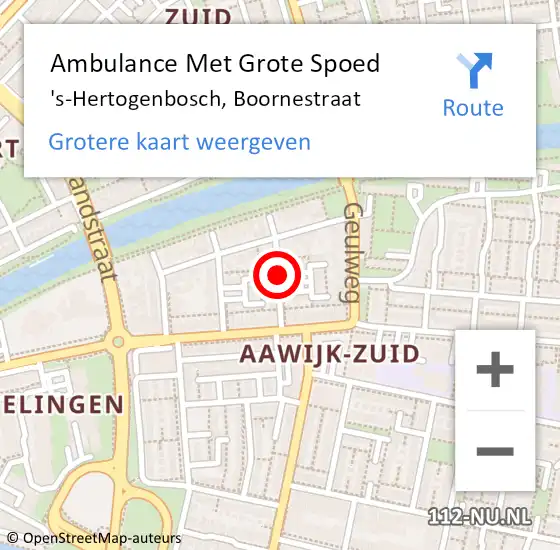 Locatie op kaart van de 112 melding: Ambulance Met Grote Spoed Naar 's-Hertogenbosch, Boornestraat op 20 september 2018 20:49