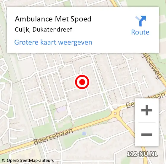 Locatie op kaart van de 112 melding: Ambulance Met Spoed Naar Cuijk, Dukatendreef op 20 september 2018 21:55