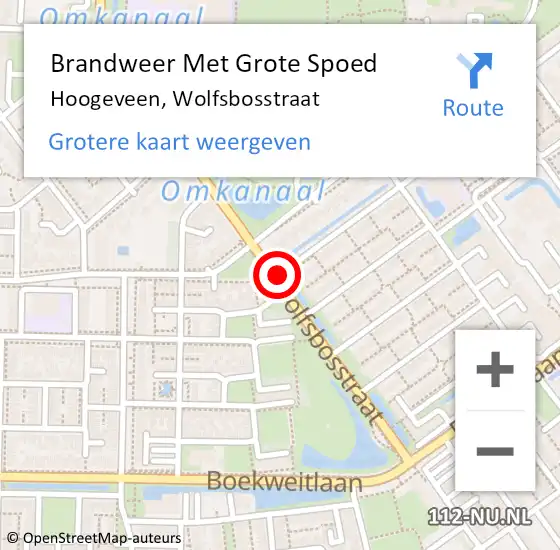 Locatie op kaart van de 112 melding: Brandweer Met Grote Spoed Naar Hoogeveen, Wolfsbosstraat op 20 september 2018 22:34