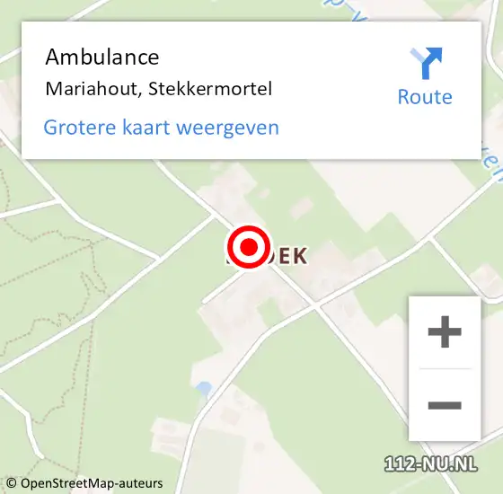 Locatie op kaart van de 112 melding: Ambulance Mariahout, Stekkermortel op 20 september 2018 23:19