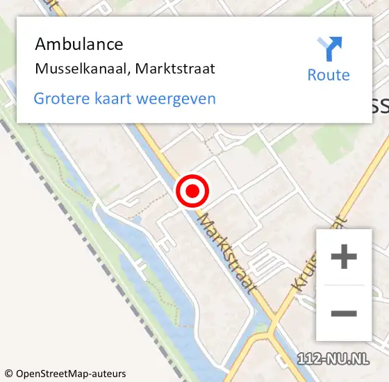 Locatie op kaart van de 112 melding: Ambulance Musselkanaal, Marktstraat op 20 september 2018 23:34