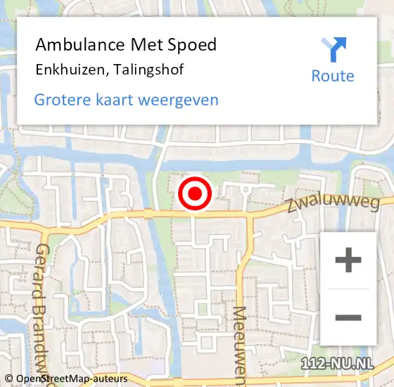 Locatie op kaart van de 112 melding: Ambulance Met Spoed Naar Enkhuizen, Talingshof op 21 september 2018 05:27