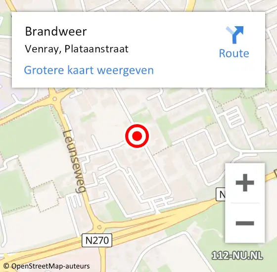 Locatie op kaart van de 112 melding: Brandweer Venray, Plataanstraat op 21 september 2018 09:02