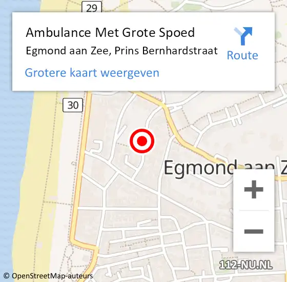 Locatie op kaart van de 112 melding: Ambulance Met Grote Spoed Naar Egmond aan Zee, Prins Bernhardstraat op 21 september 2018 09:34