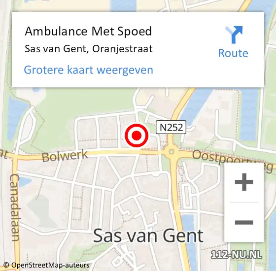 Locatie op kaart van de 112 melding: Ambulance Met Spoed Naar Sas van Gent, Oranjestraat op 21 september 2018 09:51