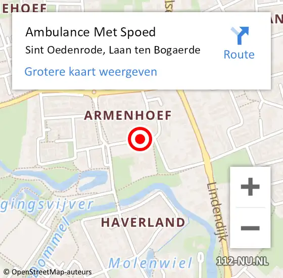 Locatie op kaart van de 112 melding: Ambulance Met Spoed Naar Sint Oedenrode, Laan ten Bogaerde op 21 september 2018 11:49