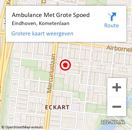 Locatie op kaart van de 112 melding: Ambulance Met Grote Spoed Naar Eindhoven, Kometenlaan op 21 september 2018 12:04