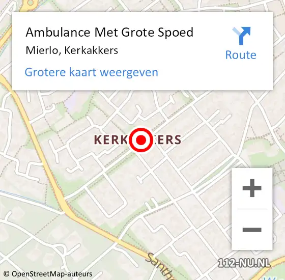 Locatie op kaart van de 112 melding: Ambulance Met Grote Spoed Naar Mierlo, Kerkakkers op 21 september 2018 13:45