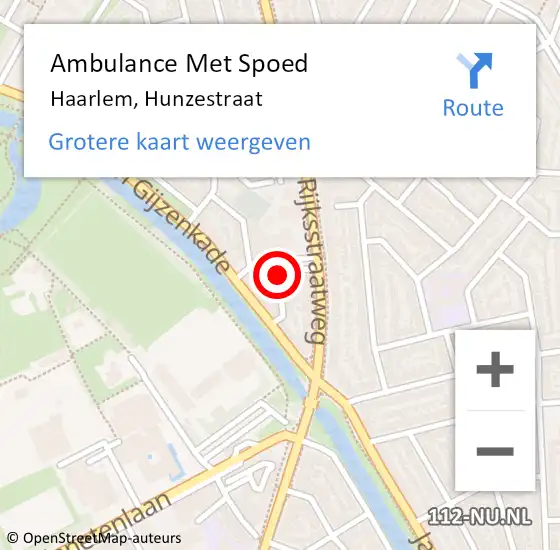 Locatie op kaart van de 112 melding: Ambulance Met Spoed Naar Haarlem, Hunzestraat op 21 september 2018 14:03