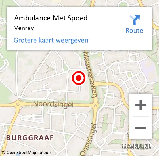 Locatie op kaart van de 112 melding: Ambulance Met Spoed Naar Venray op 21 september 2018 14:25