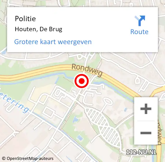 Locatie op kaart van de 112 melding: Politie Houten, De Brug op 21 september 2018 14:59