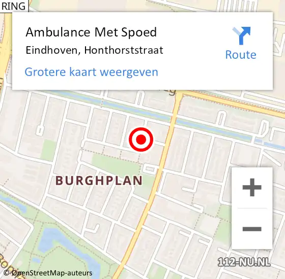 Locatie op kaart van de 112 melding: Ambulance Met Spoed Naar Eindhoven, Honthorststraat op 21 september 2018 16:02